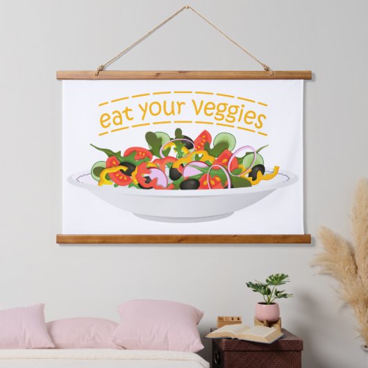 Eet je groenten Quote verse salade mix kom Hangend Wandkleed (Slaapkamer)