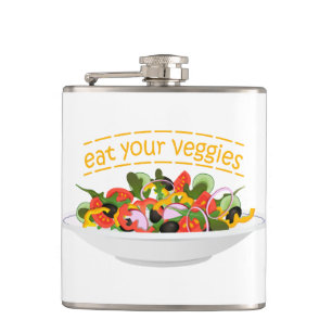 Eet je groenten Quote verse salade mix kom Heupfles
