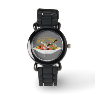 Eet je groenten Quote verse salade mix kom Horloge