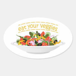 Eet je groenten Quote verse salade mix kom Ovale Sticker