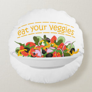 Eet je groenten Quote verse salade mix kom Rond Kussen