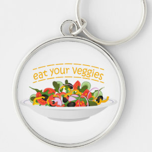 Eet je groenten Quote verse salade mix kom Sleutelhanger