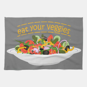 Eet je groenten Quote verse salade mix kom Theedoek