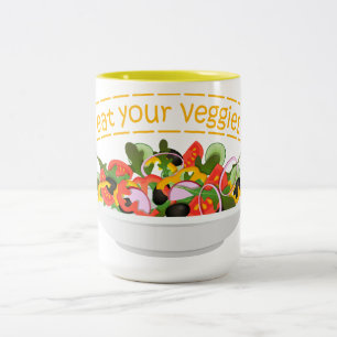 Eet je groenten Quote verse salade mix kom Tweekleurige Koffiemok