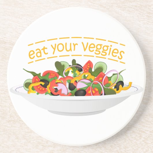 Eet je groenten Quote verse salade mix kom Zandsteen Onderzetter (Voorkant)