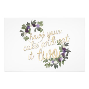 Eet je taart en eet hem op twee achtergrond foto afdruk