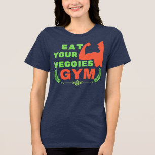 Eet je veganistische workout sportschool motivatie Tri-Blend shirt