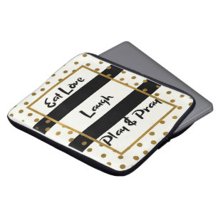 Eet liefde lachen spelen bidden zwart gouden stipp laptop sleeve