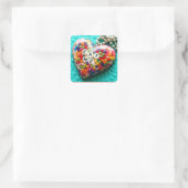 Eet me regenboog vierkante sticker (Tas)