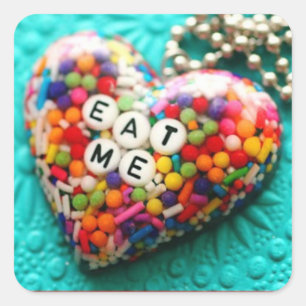 Eet me regenboogvierkante sticker