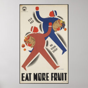 Eet meer Poster voor vruchtentransport en retro
