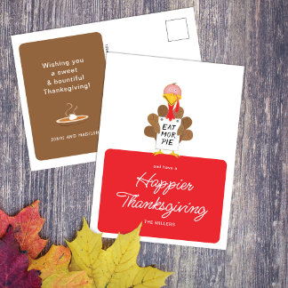 Eet Meer Taart Grappige Kalkoen Gelukkig Thanksgiv Feestdagenkaart