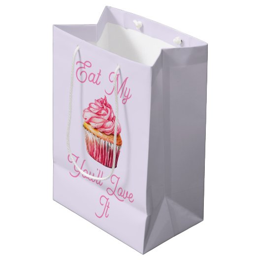 Eet mijn muffin geschenkzak medium cadeauzakje (Voorkant Gekanteld)