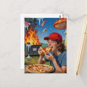 Eet pizza en negeer de Amerikaanse vuilnisbakbrand Briefkaart