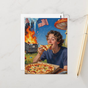 Eet pizza en negeer de Amerikaanse vuilnisbakbrand Briefkaart