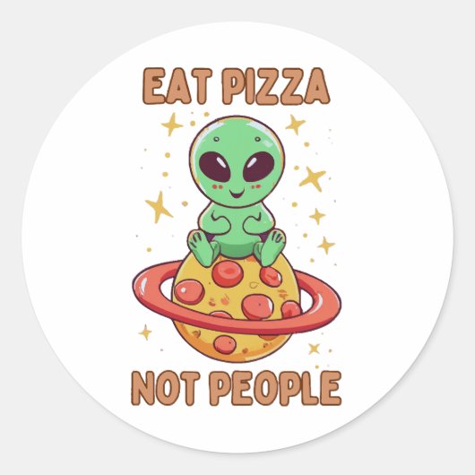 Eet pizza, geen mensen ronde sticker (Voorkant)