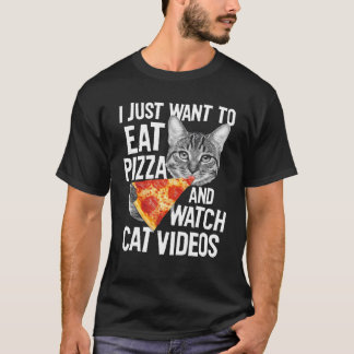 Eet Pizza Kijk Kat Video's Grappig Voedsel Grafisc T-shirt