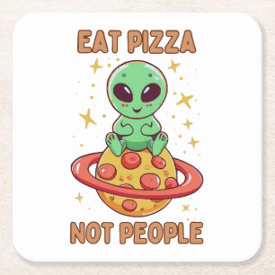 Eet pizza niet mensen vierkante kartonnen onderzetter