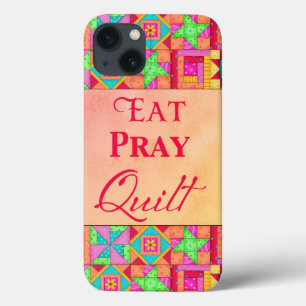 Eet Pray Quilt Red Coral Patchwork Block Art iPhone 13 Hoesje