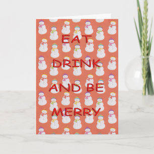 Eet rood van drink het rode sneeuwmannen feestdagen kaart