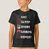 Eet Slaap Anime Gaming Herhaal Shirt Teen Boys Kin