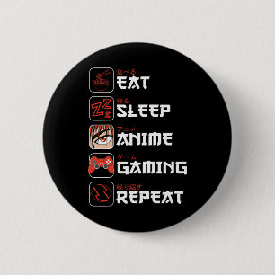 Eet Slaap Anime Gaming Herhaal Shirt Teen Boys Kin Ronde Button 5,7 Cm