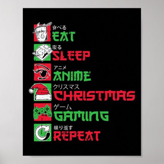 Eet Slaap Anime Gaming Kerst Pyjama X-mas Holi Poster (Voorkant)