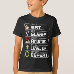 Eet Slaap Anime Level Up Herhaal Otaku Anime Manga T-shirt