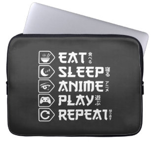 Eet Slaap Anime Speel Herhaal Otaku Anime Levensst Laptop Sleeve