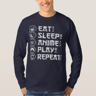Eet Slaap Anime Speel Herhaal Otaku Anime Levensst T-shirt