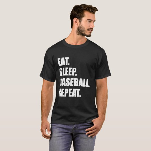 Eet. Slaap. Baseball. Herhaal. Funny Baseball T-shirt (Voorkant volledig)