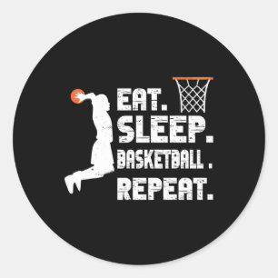 Eet Slaap Basketbal Herhaal Basketbal Sport Mannen Ronde Sticker