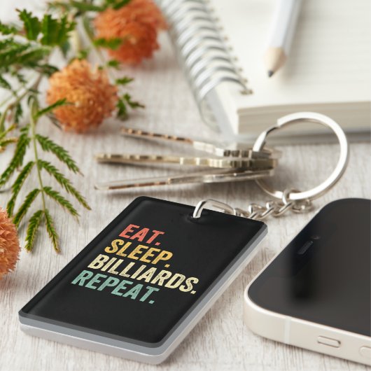 Eet Slaap Biljart Herhaal Grappige Pool Player Sleutelhanger (Voorkant Rechts)
