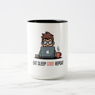 Eet Slaap Codeer Herhaal Grappige Koffiemok voor P Tweekleurige Koffiemok