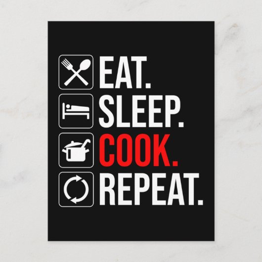 Eet. Slaap. Cook. Herhaal Briefkaart (Voorkant)