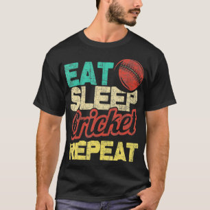 Eet slaap cricket herhalen cricketer batsman batti t-shirt