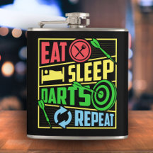 Eet Slaap Darts Herhaal Vinyl Wrapped Flask 6 oz.