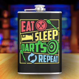 Eet Slaap Darts Herhaal Vinyl Wrapped Flask 8 oz. Heupfles