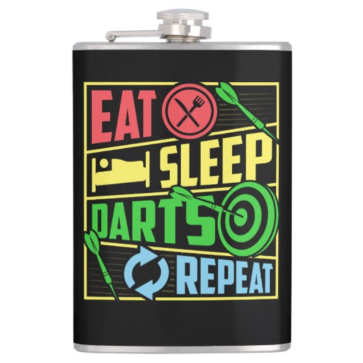 Eet Slaap Darts Herhaal Vinyl Wrapped Flask 8 oz. Heupfles (Voorkant)