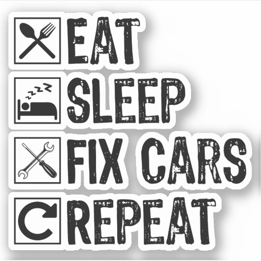 Eet Slaap Fix Auto's Herhaal Mechanic Opa Cool Sticker (Voorkant)
