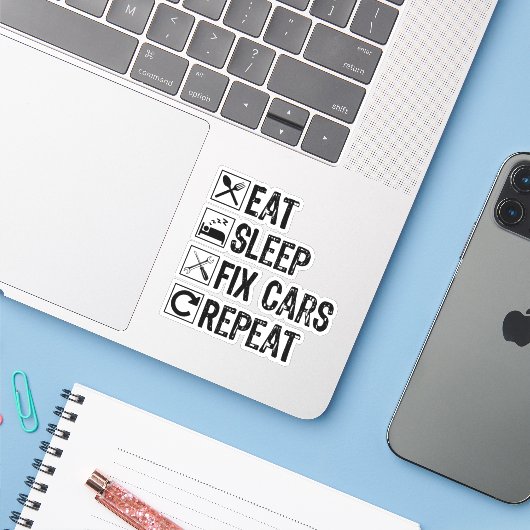 Eet Slaap Fix Auto's Herhaal Mechanic Opa Cool Sticker (Laptop met iPhone)