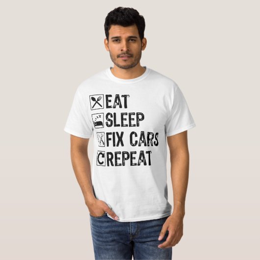 Eet Slaap Fix Auto's Herhaal Mechanic Opa Cool T-shirt (Voorkant volledig)