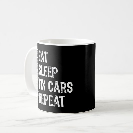 Eet slaap fix auto's herhalen grappige monteur vad koffiemok (Voorkant links)