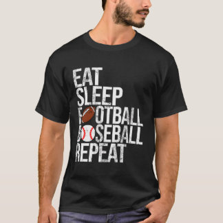 Eet Slaap Football Honkbal Herhaal Funny Ball T-shirt