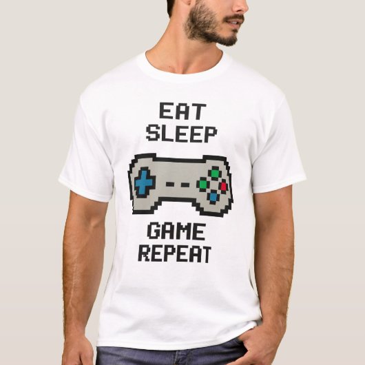 Eet Slaap Game Herhaal – Retro Pixel Gamer T-Shirt (Voorkant)