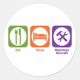 Eet slaap handhaaf Vliegtuig Ronde Sticker