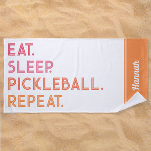 Eet slaap Herhaal gepersonaliseerde pickleball Strandlaken