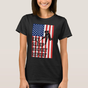 Eet Slaap Hockey Herhaal Amerikaanse vlag T-shirt