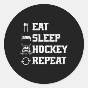 Eet Slaap Hockey Herhaal IJshockey Speler Puck Ijs Ronde Sticker