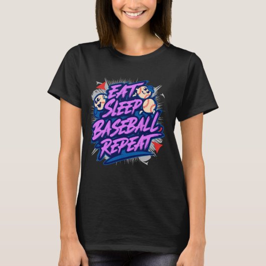 Eet Slaap Honkbal Herhaal, Honkbal Liefhebber, Gra T-shirt (Voorkant)
